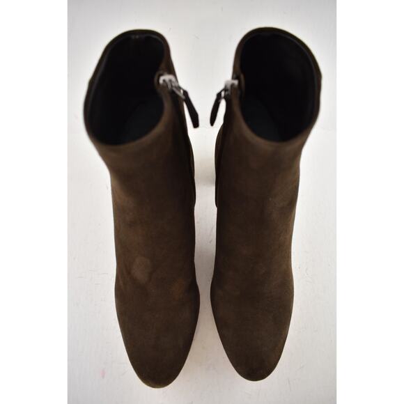 Prada 55MM Moro Chocolate Brown Suede Logo Short Ankle Block Heel Bootie 37.5 - Picture 10 of 16